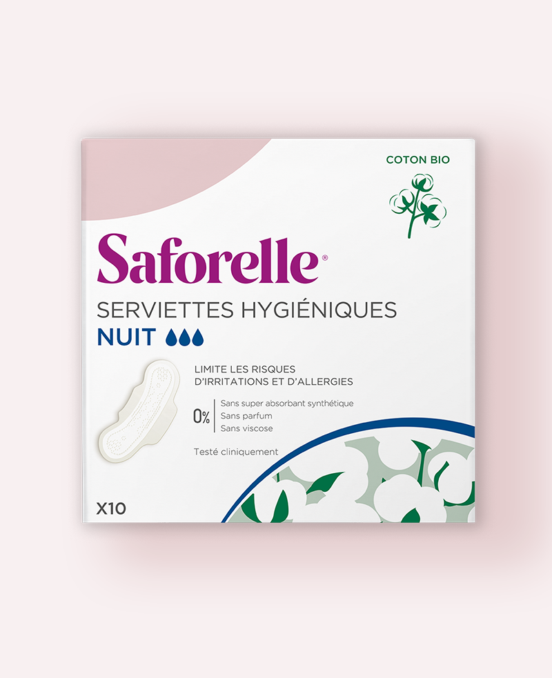 saforelle-serviettes-hygi-niques-nuit-coton-bio-avec-ailettes image 1