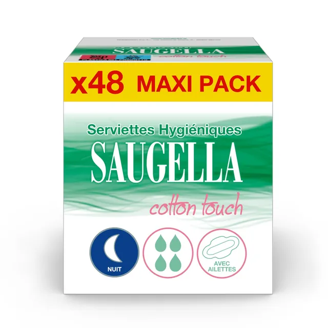 saugella-cotton-touch-nuit-serviettes-hygi-niques-extra-longues-avec-ailettes-lo image 1