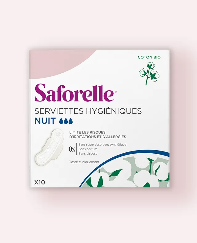 saforelle-serviettes-hygi-niques-nuit-coton-bio-avec-ailettes image 1