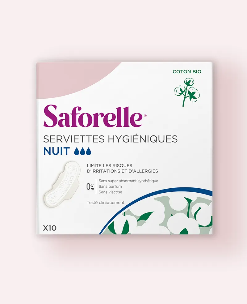 saforelle-serviettes-hygi-niques-nuit-coton-bio-avec-ailettes image 1